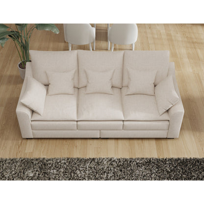Divano moderno beige 78,7 in poliestere a 3 posti con cuscini e gambe in legno massello per soggiorno