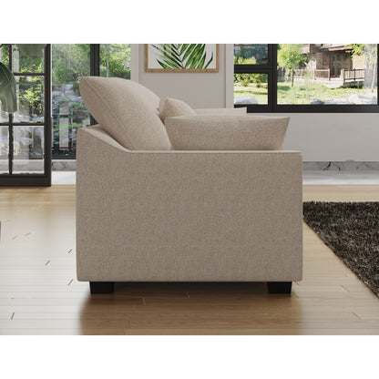 Divano moderno beige 78,7 in poliestere a 3 posti con cuscini e gambe in legno massello per soggiorno