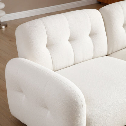 Divano moderno beige Teddy a 3 posti con seduta profonda, gambe in legno e rivestimento per soggiorno