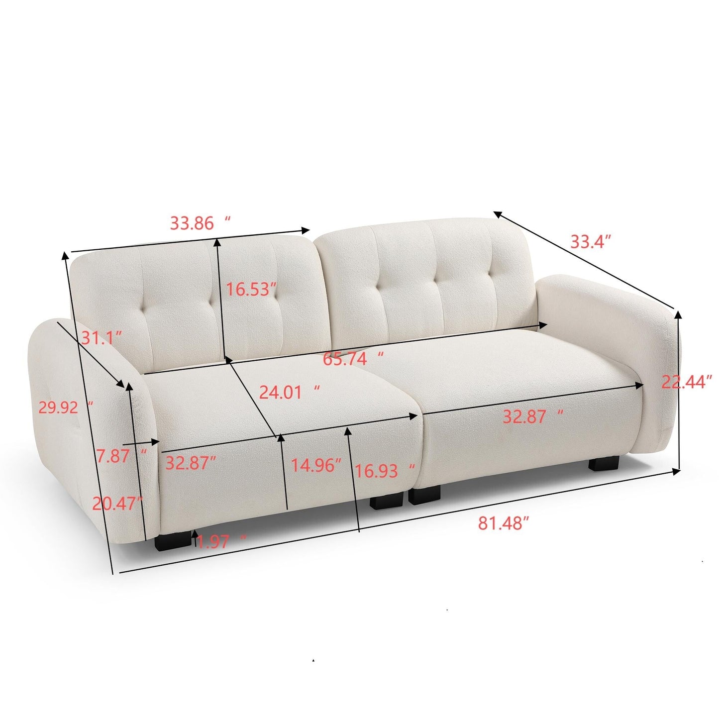 Divano moderno beige Teddy a 3 posti con seduta profonda, gambe in legno e rivestimento per soggiorno
