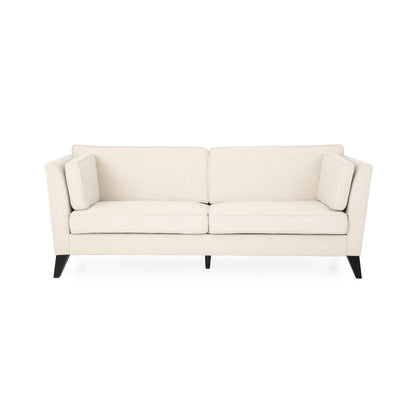 Divano moderno beige da 82,5 posti con gambe in legno di betulla e cuscini laterali per soggiorno