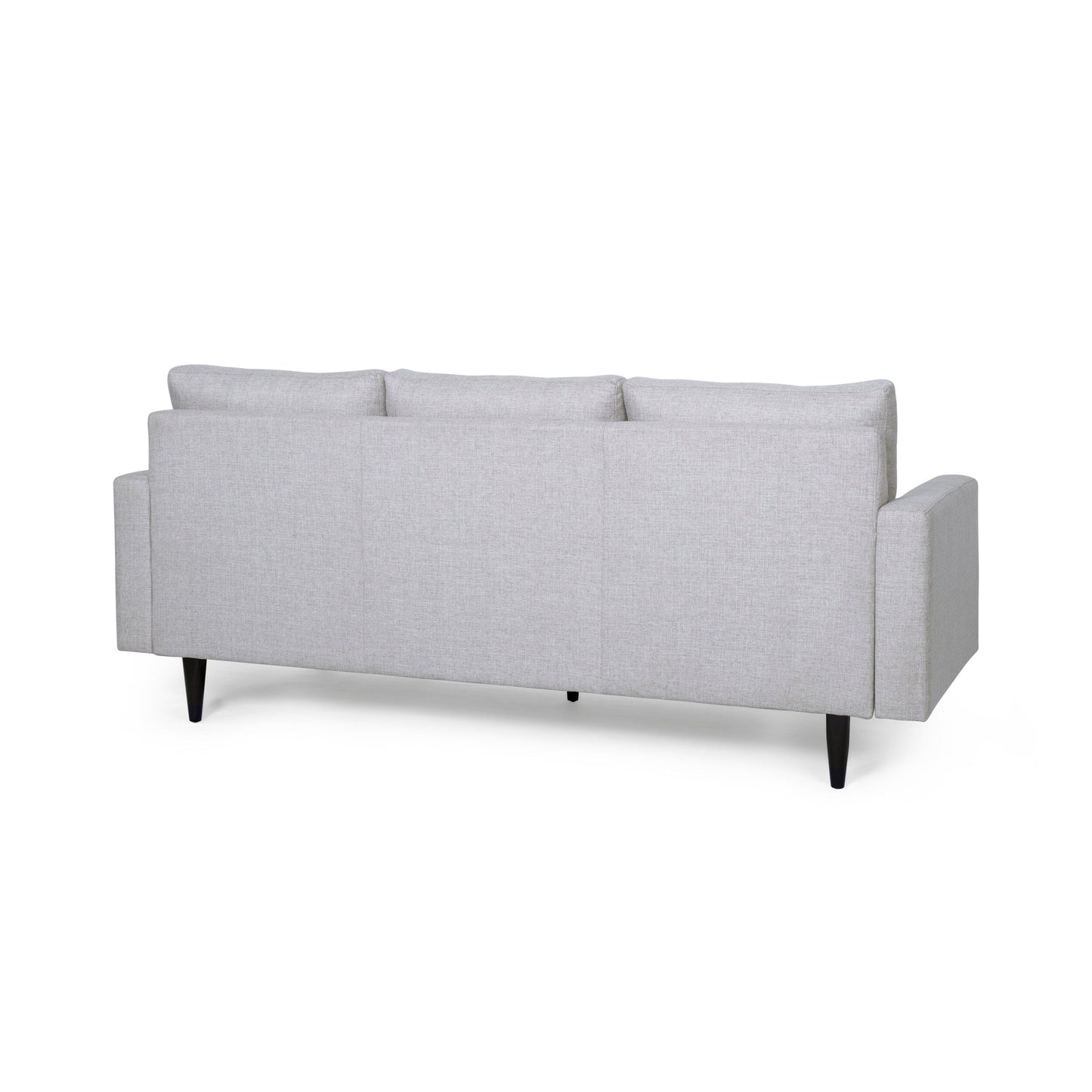 Divano moderno beige 82,75 con bottoni, trapuntato, a 3 posti, con gambe in legno di betulla per soggiorno