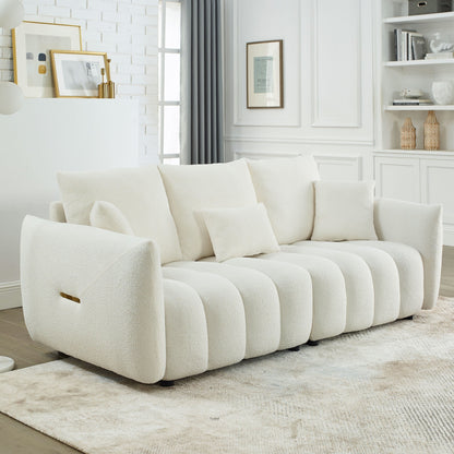 Divano moderno beige da 82 posti in tessuto con struttura in legno massello, cuscini in schiuma ad alta resilienza e 3 cuscini per lo schienale