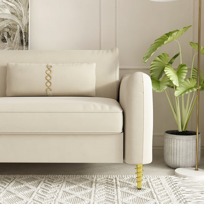 Divano a due posti in velluto beige moderno 85.43 con gambe e cuscini dorati per soggiorno