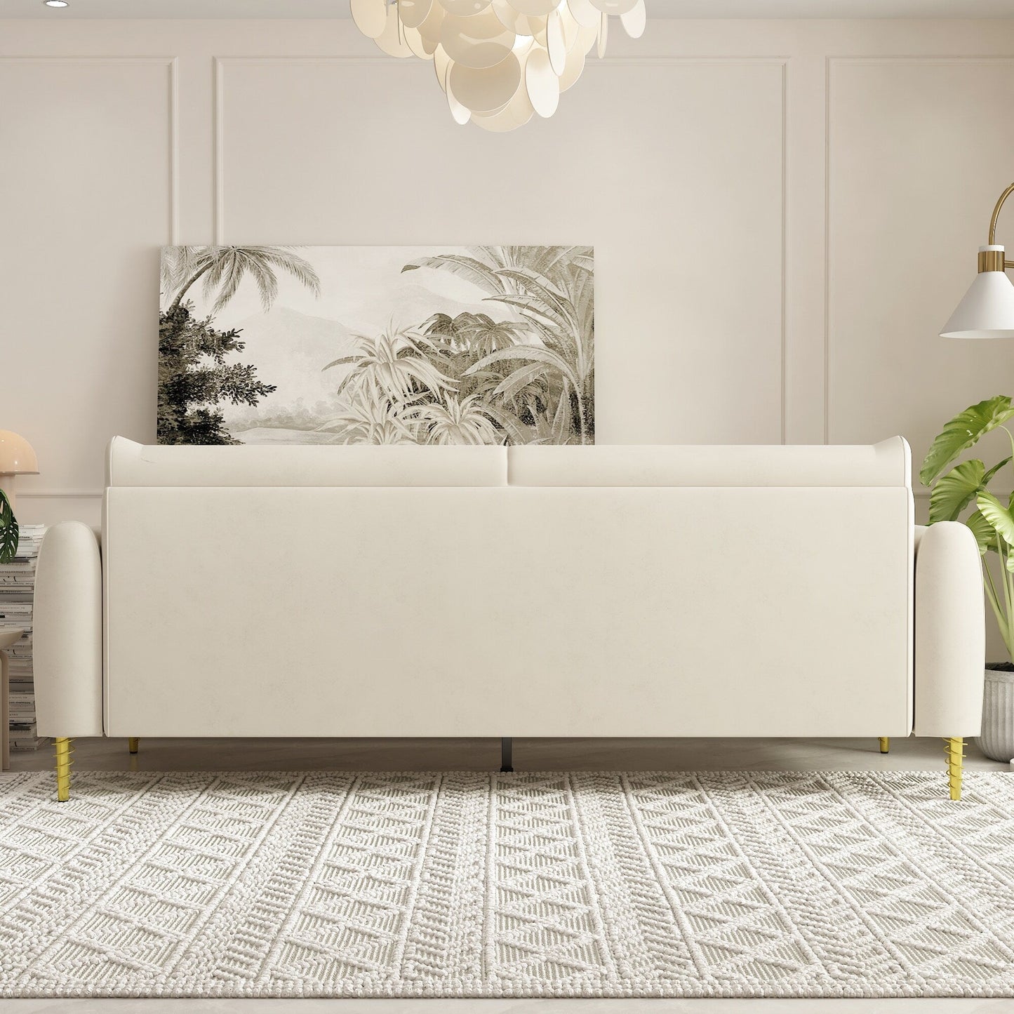 Divano a due posti in velluto beige moderno 85.43 con gambe e cuscini dorati per soggiorno