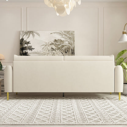 Divano a due posti in velluto beige moderno 85.43 con gambe e cuscini dorati per soggiorno