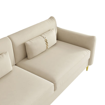 Divano a due posti in velluto beige moderno 85.43 con gambe e cuscini dorati per soggiorno