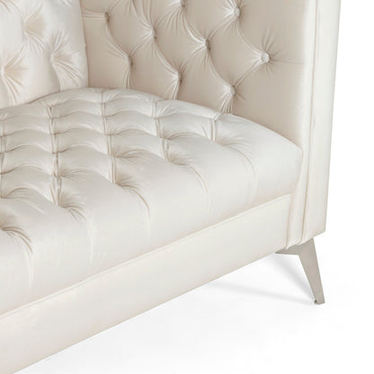 Divano moderno beige 86,75 in similpelle con bottoni, trapuntato, gambe in ferro lisce a forma di T per soggiorno
