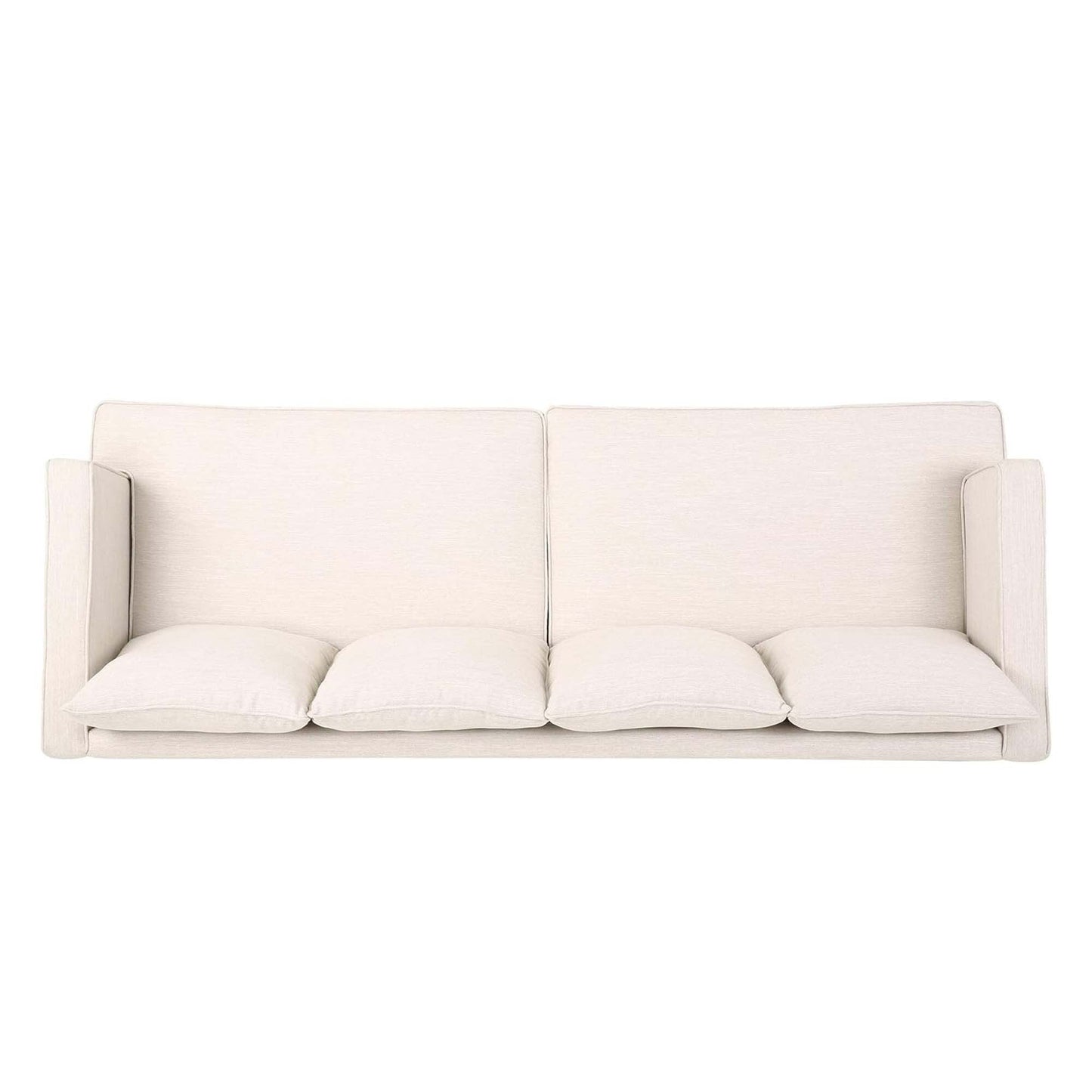 Divano moderno beige 86 a 3 posti con gambe in legno e schienale trapuntato per soggiorno