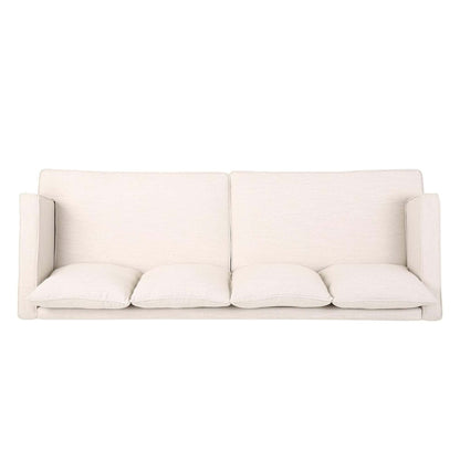 Divano moderno beige 86 a 3 posti con gambe in legno e schienale trapuntato per soggiorno