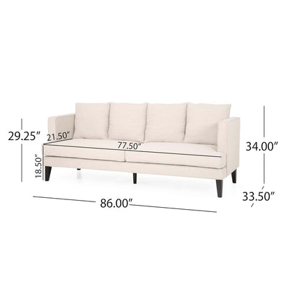 Divano moderno beige 86 a 3 posti con gambe in legno e schienale trapuntato per soggiorno