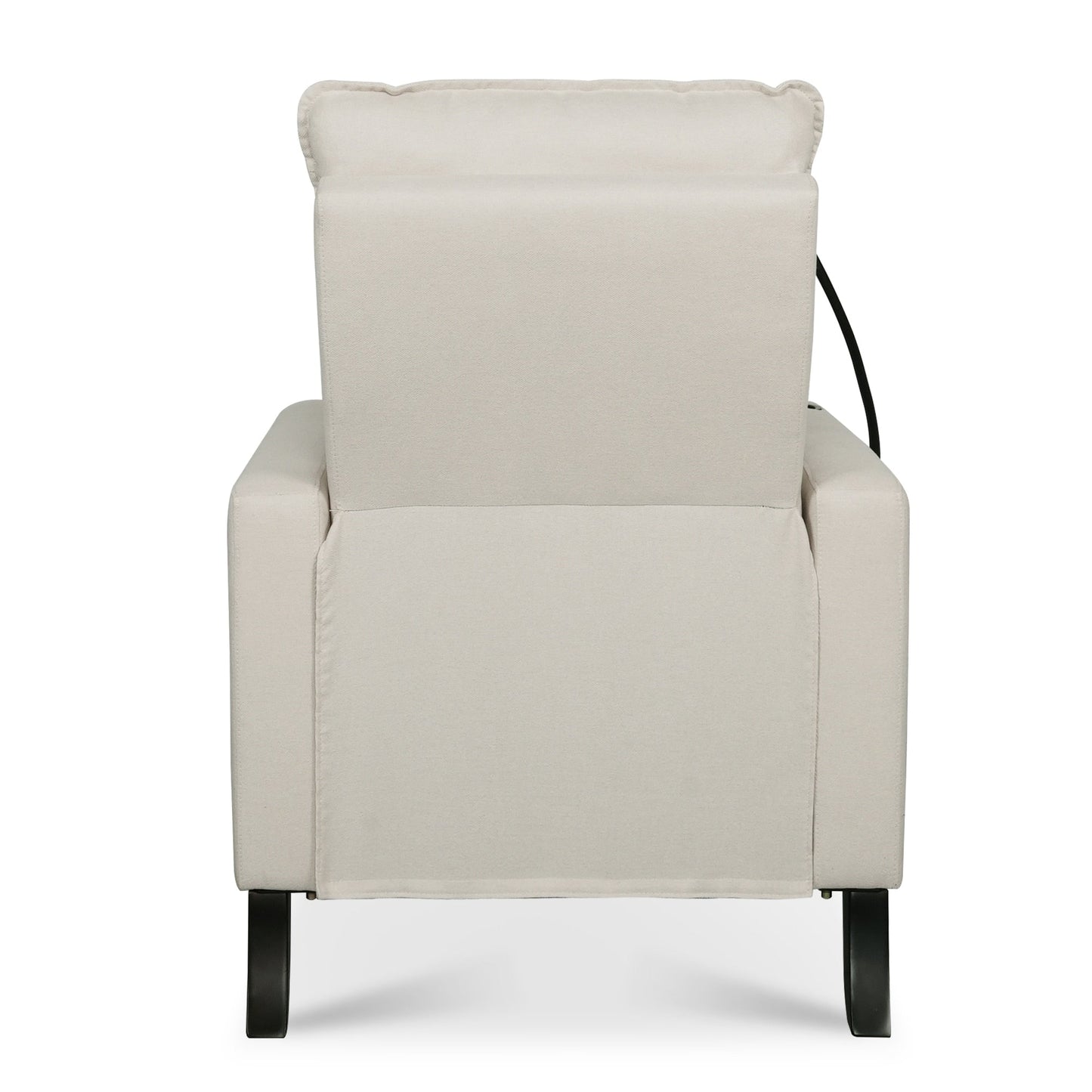 Poltrona reclinabile manuale moderna in tessuto beige con porta cellulare, portabicchieri e poggiapiedi