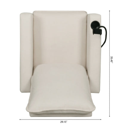 Poltrona reclinabile manuale moderna in tessuto beige con porta cellulare, portabicchieri e poggiapiedi