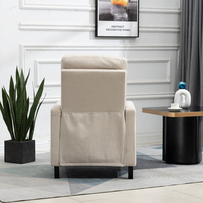 Poltrona reclinabile manuale moderna in velluto beige con cuscini e decorazione a borchie