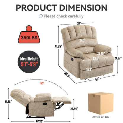 Poltrona reclinabile in tessuto beige oversize con reclinazione manuale
