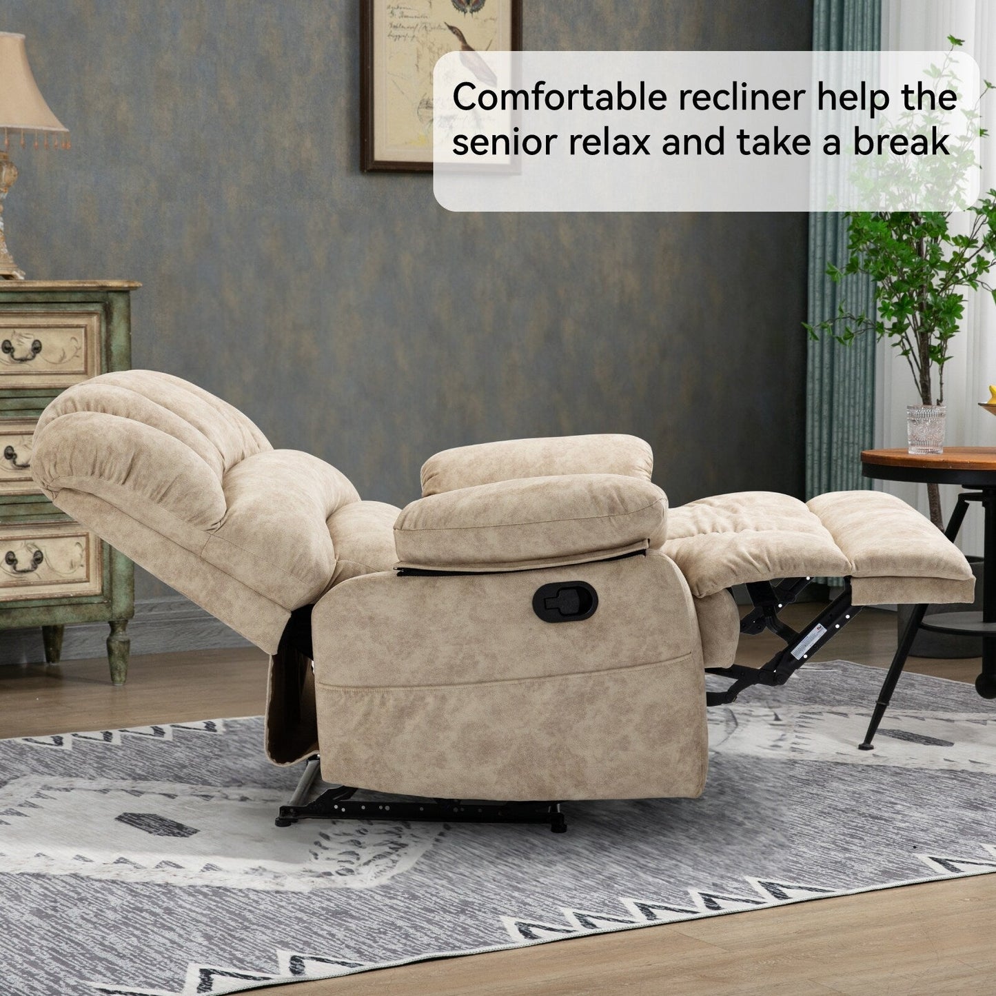 Poltrona reclinabile in tessuto beige oversize con reclinazione manuale