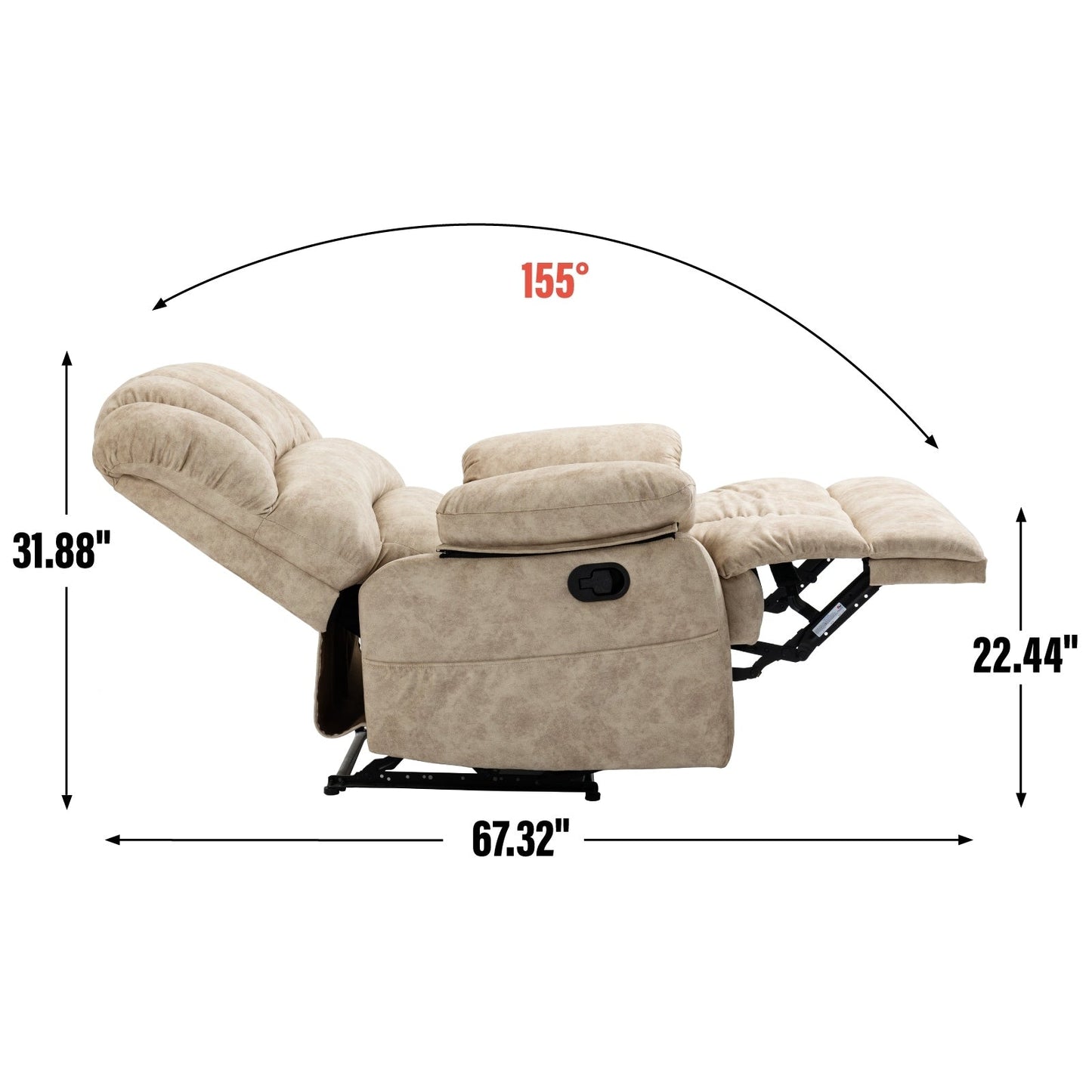 Poltrona reclinabile in tessuto beige oversize con reclinazione manuale