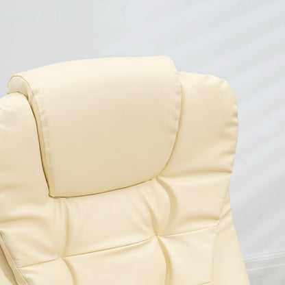 Poltrona reclinabile da ufficio con schienale alto girevole a 360° in pelle PU beige, massaggio vibrante, riscaldamento lombare e altezza regolabile