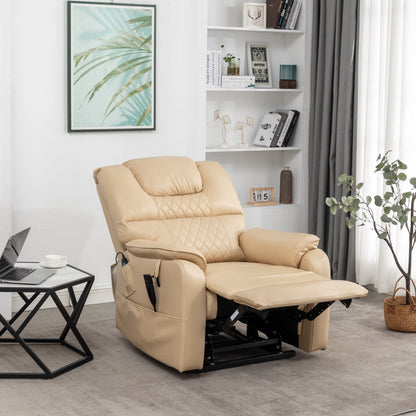 Poltrona reclinabile elettrica in pelle PU beige, massaggio, posizione piatta
