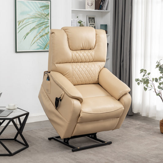 Poltrona reclinabile elettrica in pelle PU beige, massaggio, posizione piatta