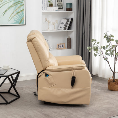 Poltrona reclinabile elettrica in pelle PU beige, massaggio, posizione piatta