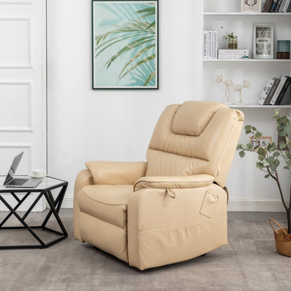 Poltrona reclinabile elettrica in pelle PU beige, massaggio, posizione piatta