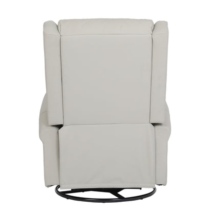 Poltrona reclinabile manuale girevole a 360° rivestita in pelle PU beige con schienale e poggiapiedi regolabili, decorazione con borchie