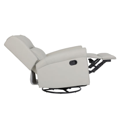 Poltrona reclinabile manuale girevole a 360° rivestita in pelle PU beige con schienale e poggiapiedi regolabili, decorazione con borchie