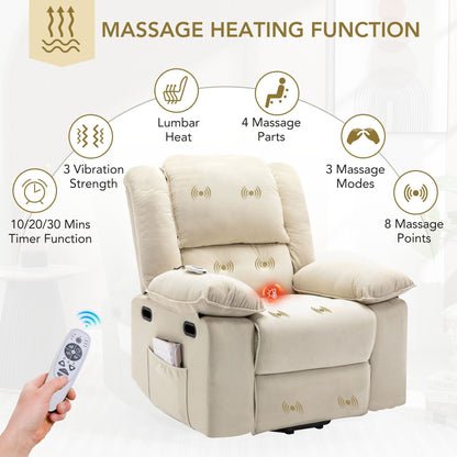 Poltrona reclinabile elettrica beige con massaggio, calore e reclinazione regolabile