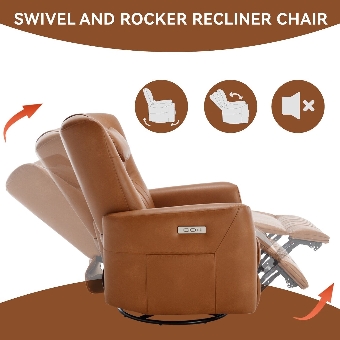 Poltrona reclinabile elettrica beige con movimento girevole, oscillante e cuscino lombare