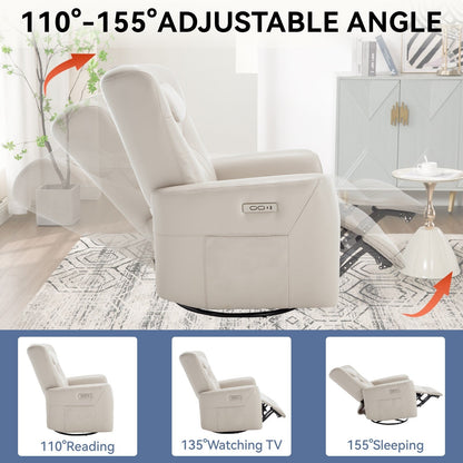 Poltrona reclinabile elettrica beige con movimento girevole, oscillante e cuscino lombare