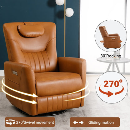 Poltrona reclinabile elettrica beige con movimento girevole, oscillante e cuscino lombare