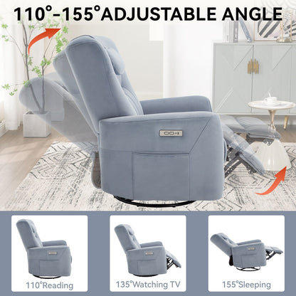 Poltrona reclinabile elettrica beige con movimento girevole, oscillante e cuscino lombare