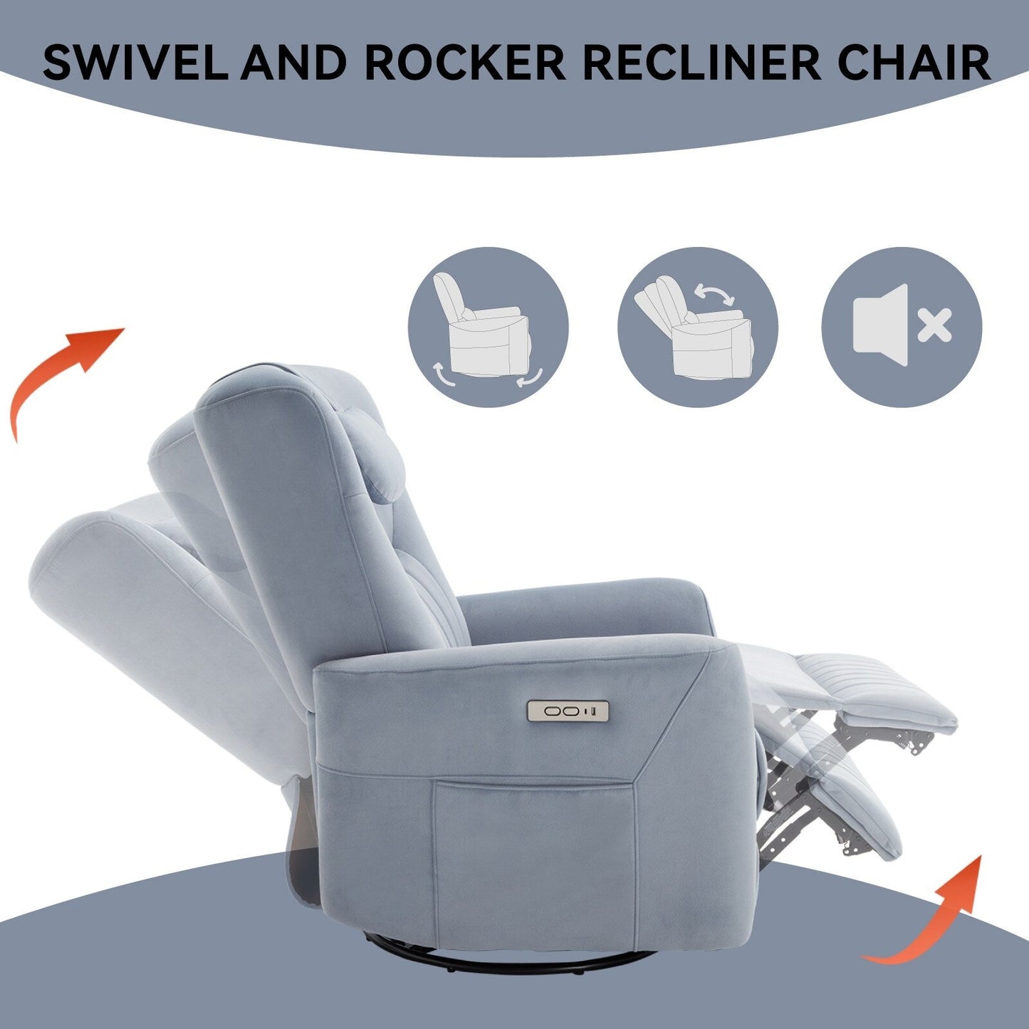 Poltrona reclinabile elettrica beige con movimento girevole, oscillante e cuscino lombare