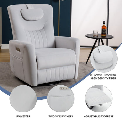 Poltrona reclinabile elettrica beige con movimento girevole, oscillante e cuscino lombare