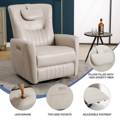 Poltrona reclinabile elettrica beige con movimento girevole, oscillante e cuscino lombare