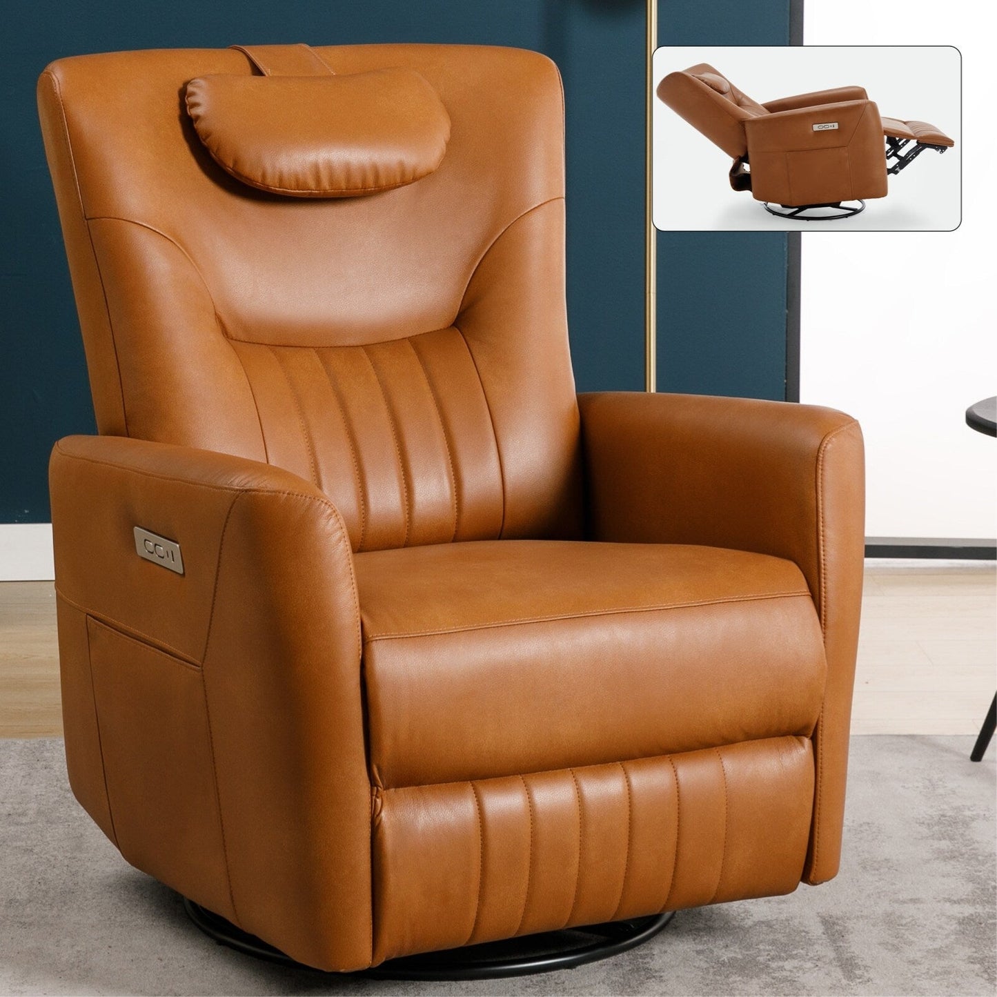 Poltrona reclinabile elettrica beige con movimento girevole, oscillante e cuscino lombare