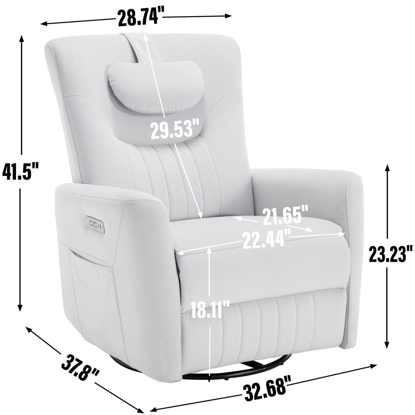 Poltrona reclinabile elettrica beige con movimento girevole, oscillante e cuscino lombare