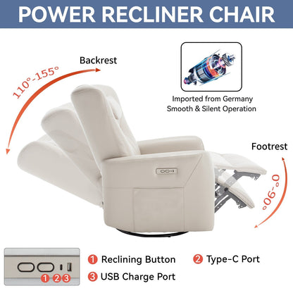 Poltrona reclinabile elettrica beige con movimento girevole, oscillante e cuscino lombare