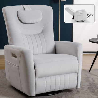 Poltrona reclinabile elettrica beige con movimento girevole, oscillante e cuscino lombare