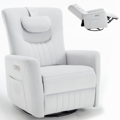 Poltrona reclinabile elettrica beige con movimento girevole, oscillante e cuscino lombare