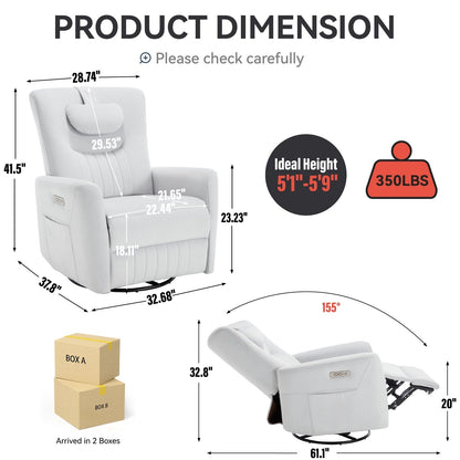 Poltrona reclinabile elettrica beige con supporto lombare e porte USB