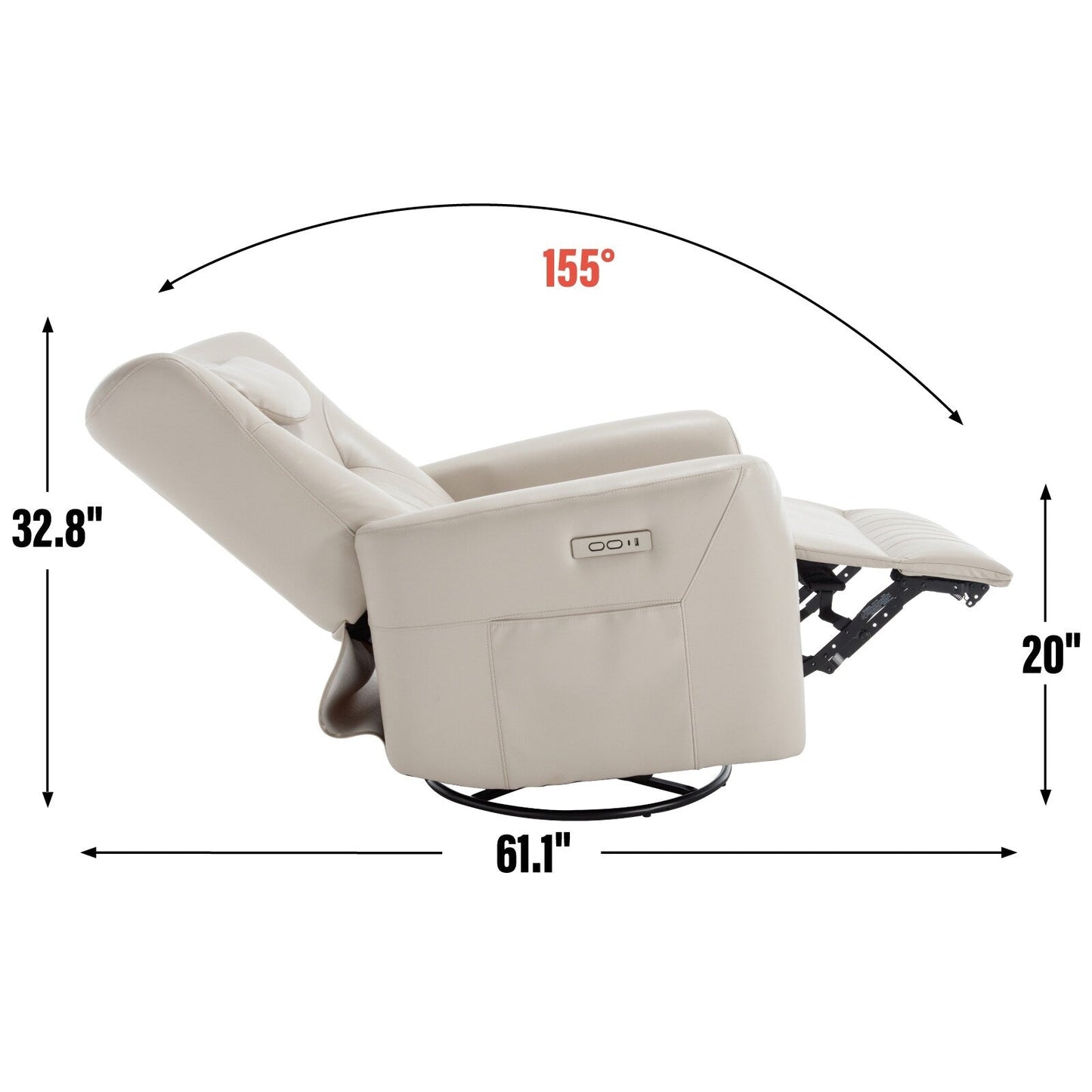 Poltrona reclinabile elettrica beige con supporto lombare e porte USB