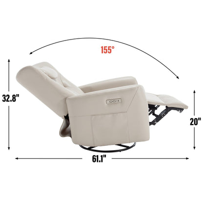 Poltrona reclinabile elettrica beige con supporto lombare e porte USB