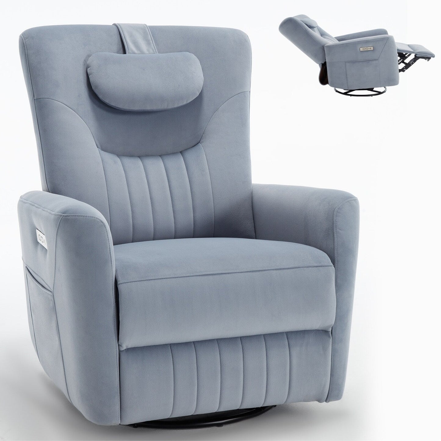 Poltrona reclinabile elettrica beige con supporto lombare e porte USB