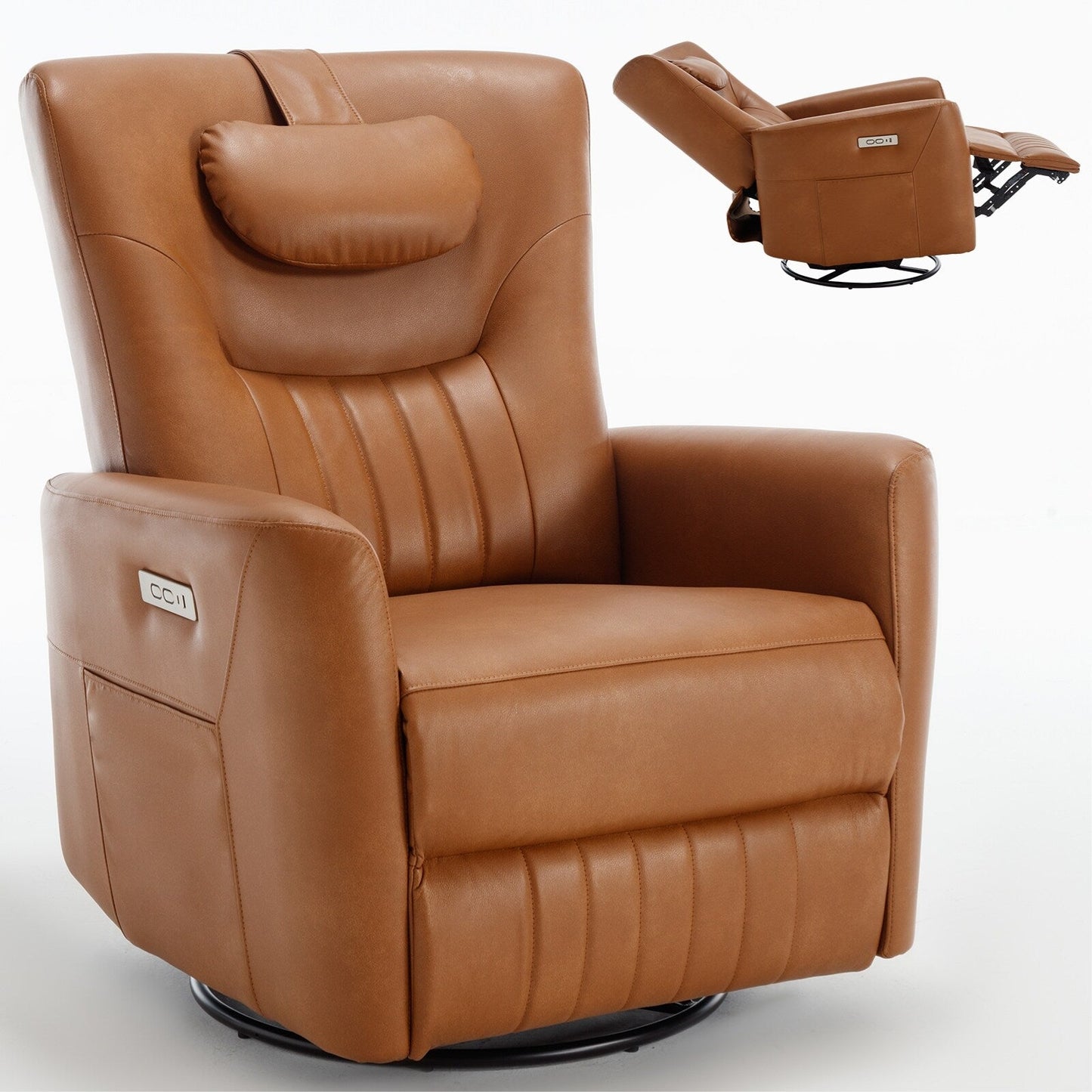 Poltrona reclinabile elettrica beige con supporto lombare e porte USB