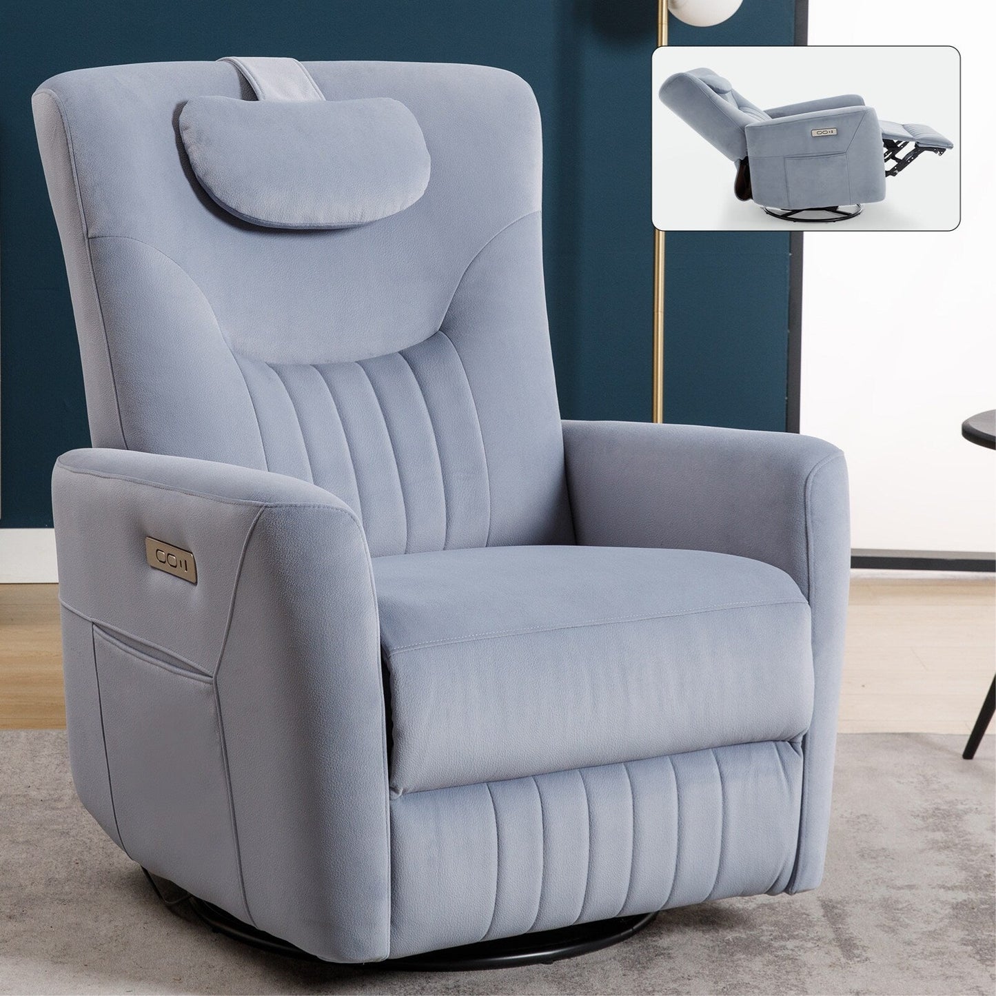 Poltrona reclinabile elettrica beige con supporto lombare e porte USB