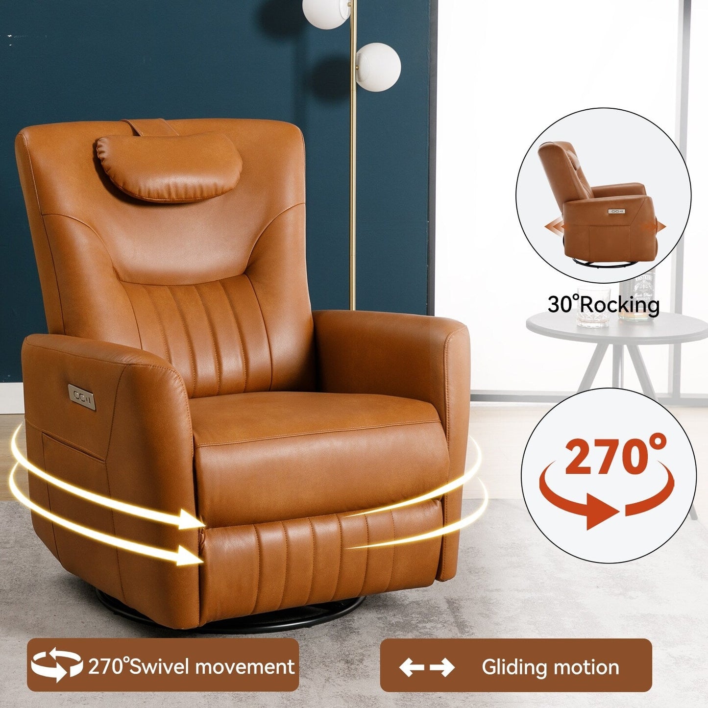Poltrona reclinabile elettrica beige con supporto lombare e porte USB