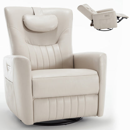 Poltrona reclinabile elettrica beige con supporto lombare e porte USB
