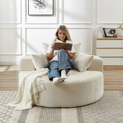 Divano letto singolo rotondo beige in ciniglia con cuscino per schienale